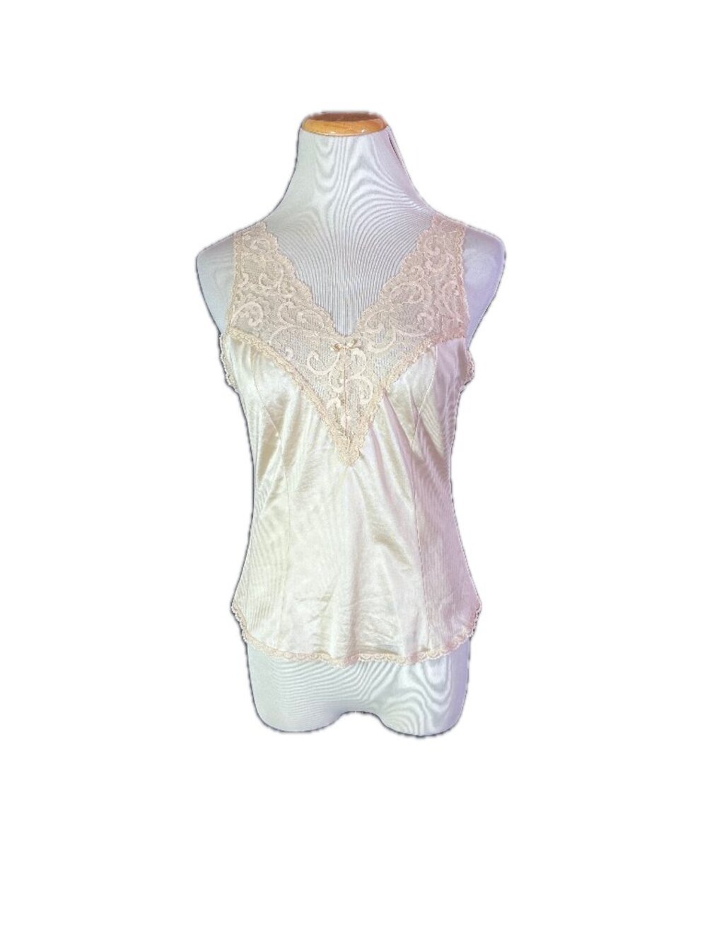 Vintage Maidenform Size 34 Nude Cami Top Lace Deep V-Neck *Flaw
